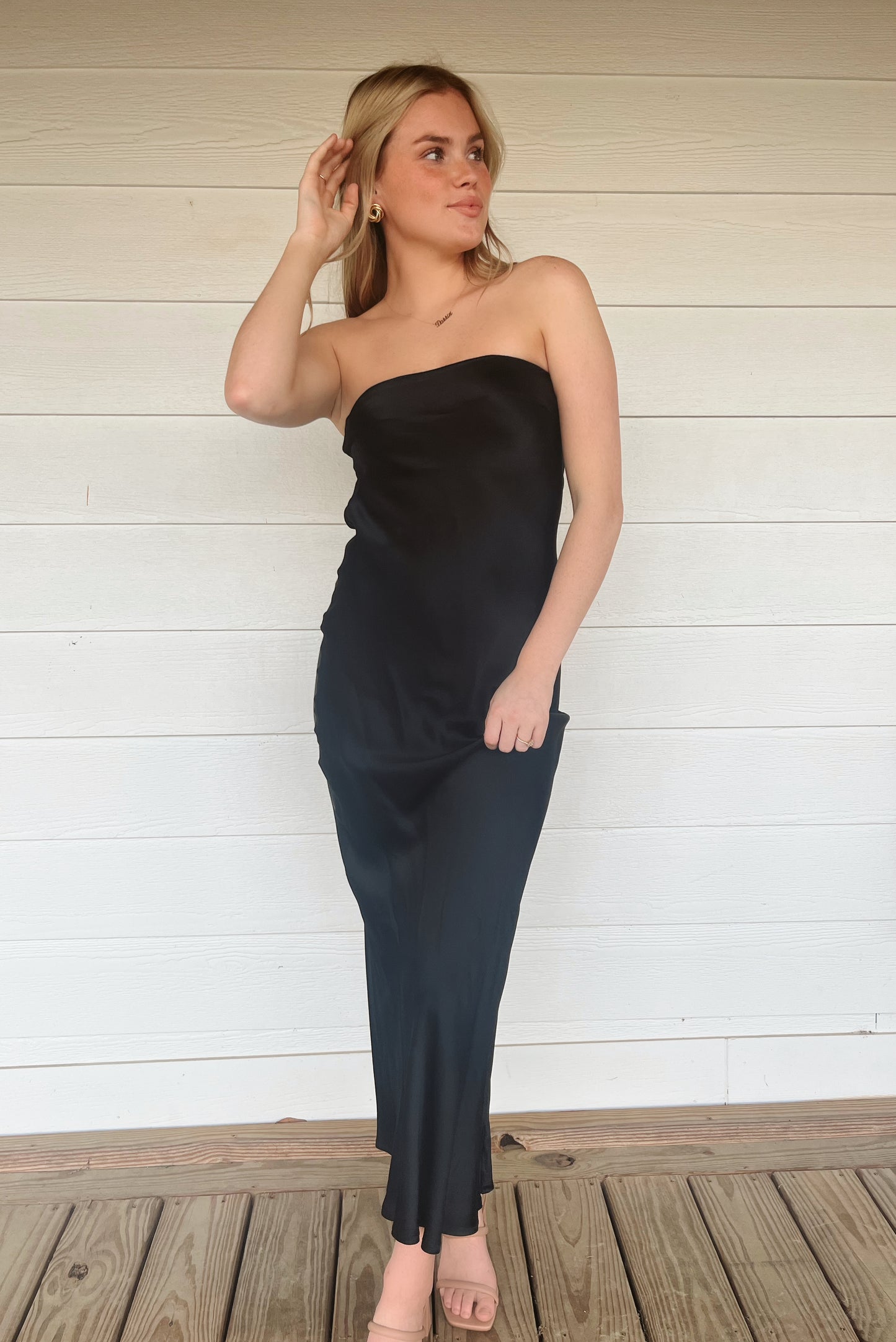 Black Satin Maxi Dress