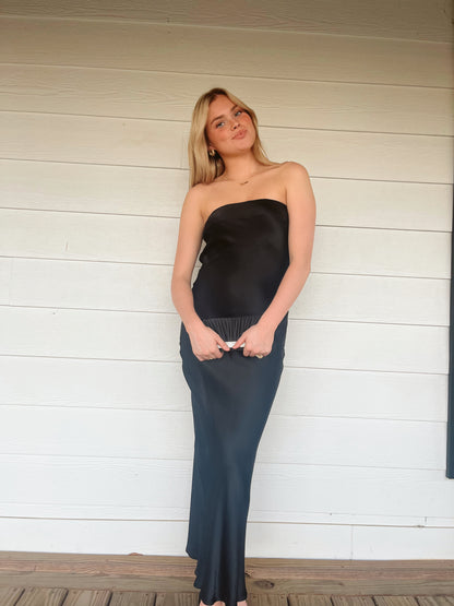 Black Satin Maxi Dress